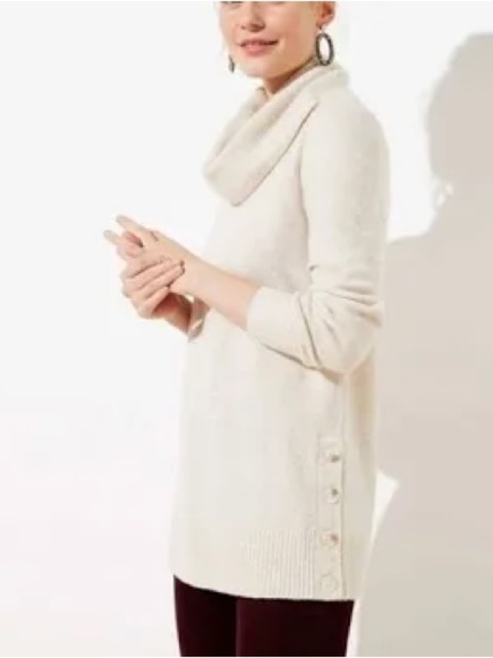 LOFT Cowl Neck Button Side-Slit Sweater NWOT
